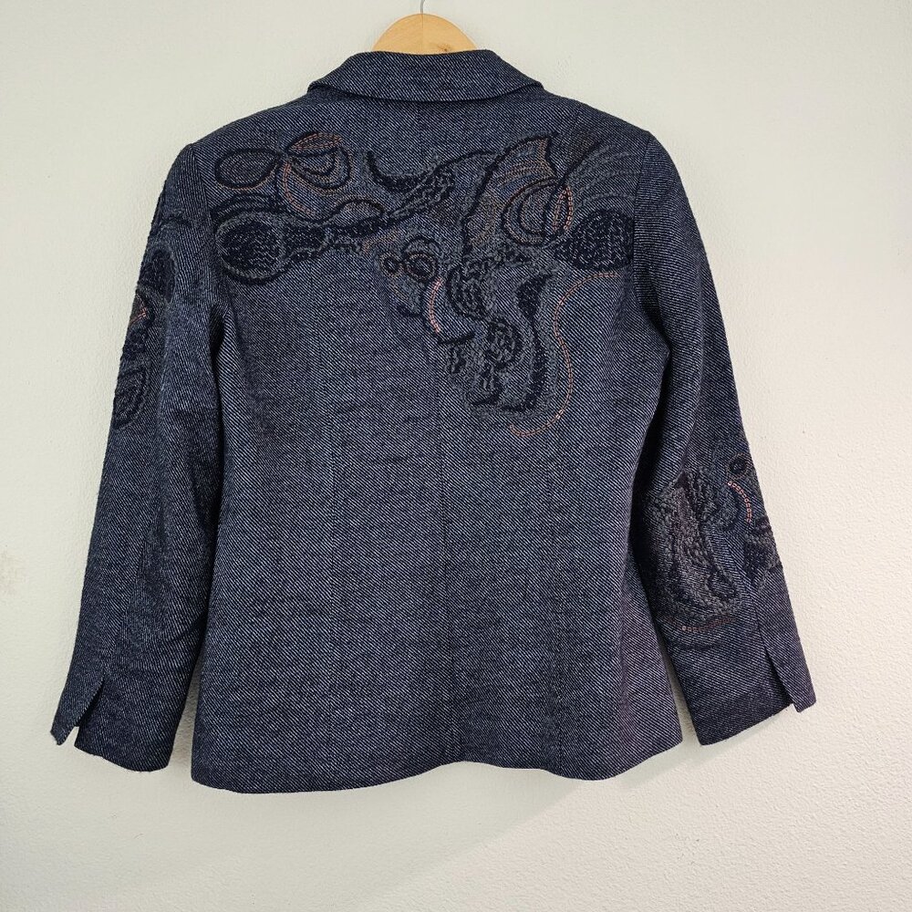 American Vintage Womens Sz 10P Wool Blend Embroidered Sequin Blazer Boho Jacket - Picture 3 of 8